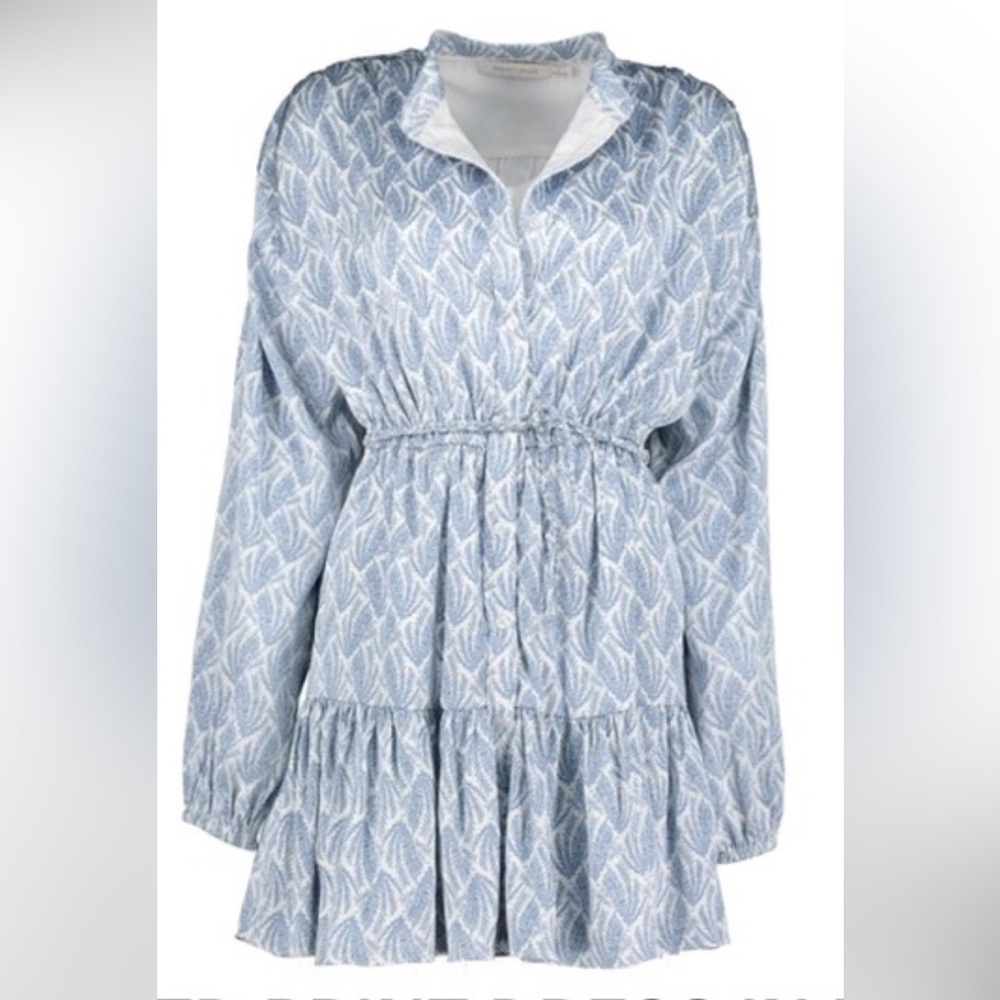 Bishop & Young Cameron Belted Tiered Print Dress Blue White Botanical